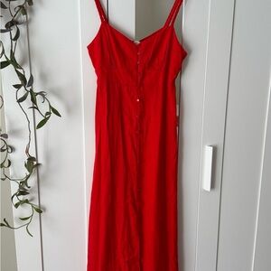 Red Button-Front Sundress